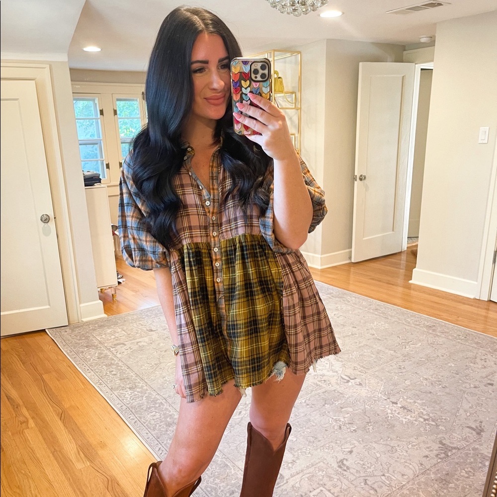 Impeccable Pig, plaid multicolor flannel tunic, new with tags